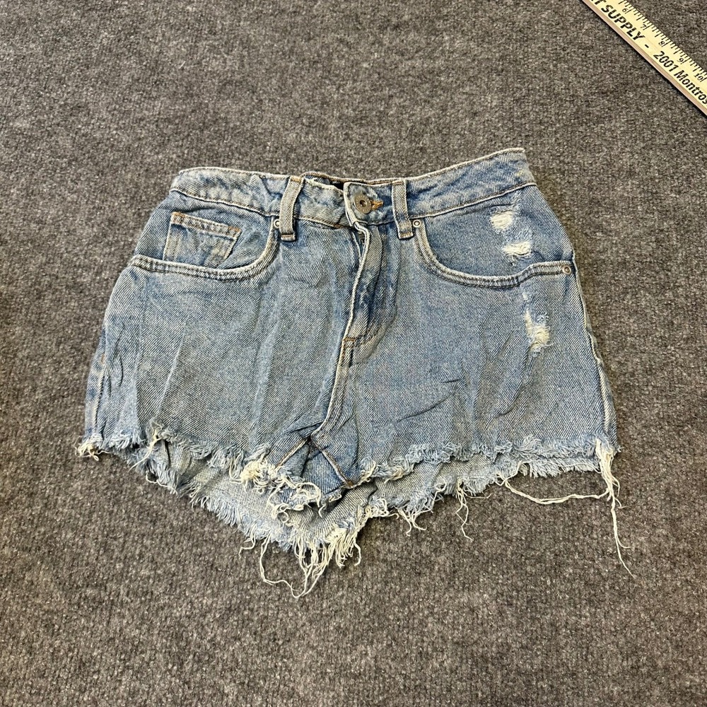 Cotton On Denim Shorts Womens Size 6 Blue Distressed High Waisted Raw Hem Casual